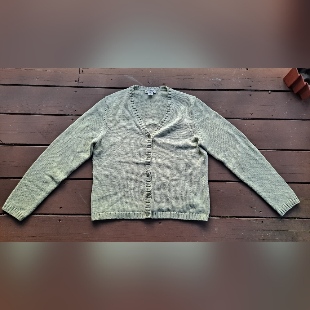 Eddie Bauer Green Cardigan Sweater V-Neck Long Sleeve
